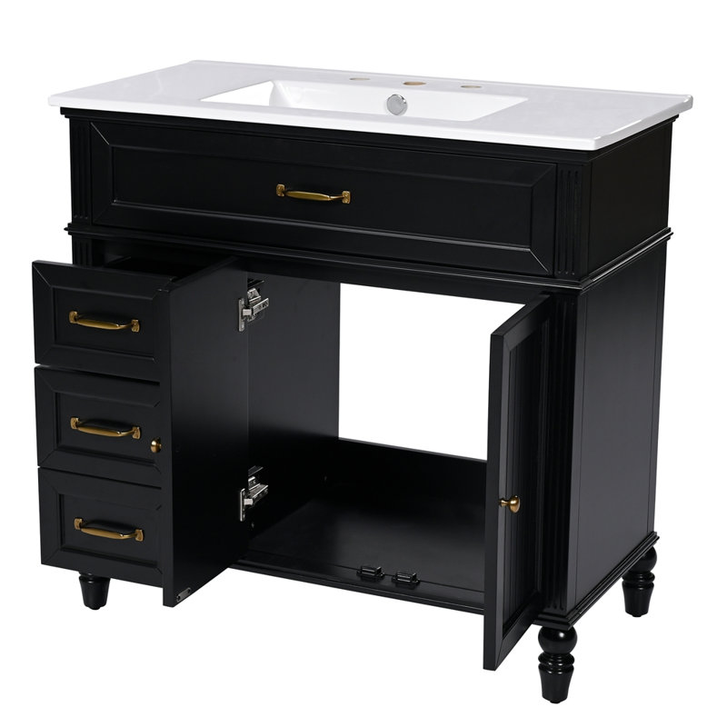 Meuble-lavabo 36 po avec lavabo et tiroirs, Noir