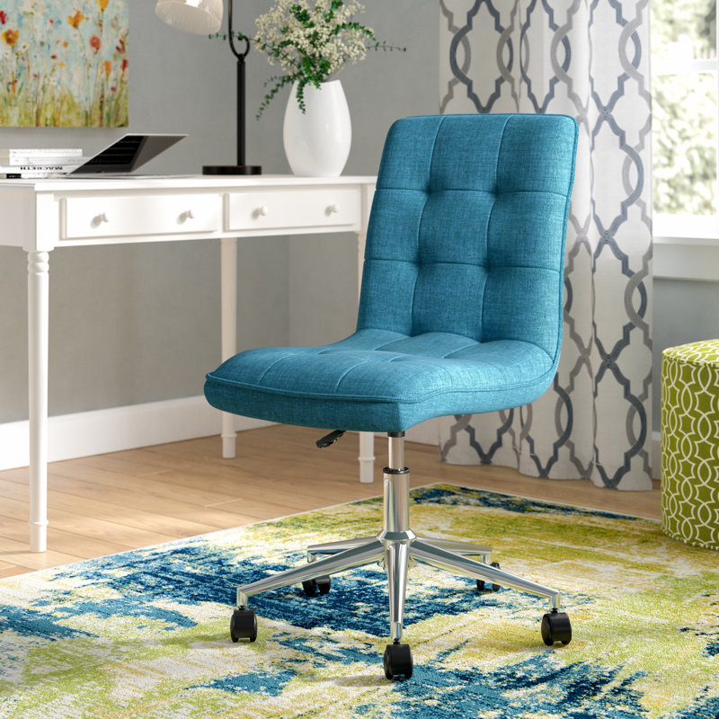 Chaise de bureau en tissu avec base en métal Geraghty, Bleu, Lin lin