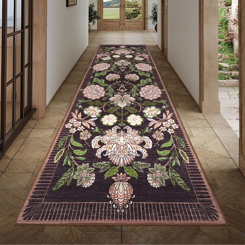 Vintage Boho Rugs Washable Area Rug Low Pile Non Slip Carpet Floral Botanical Accent for Living Room Bedroom Dining Nursery