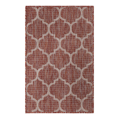 Geometric Rust Red Indoor / Outdoor Area Rug