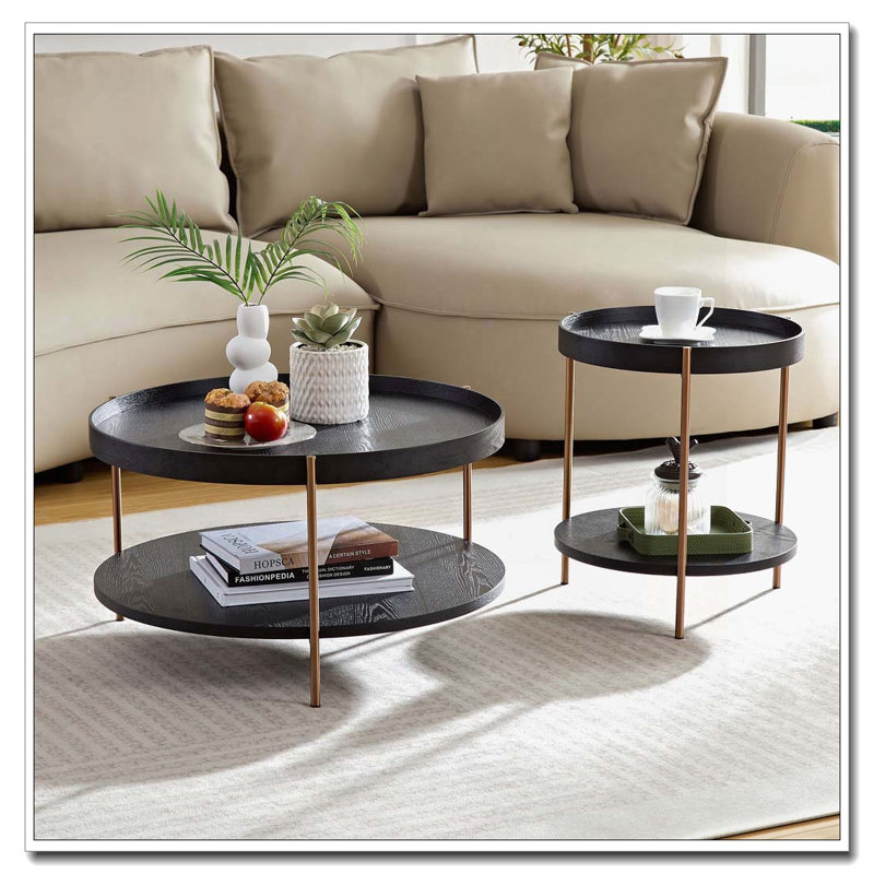 2-Piece Modern 2 tier Round Coffee Table Set for Living Room
