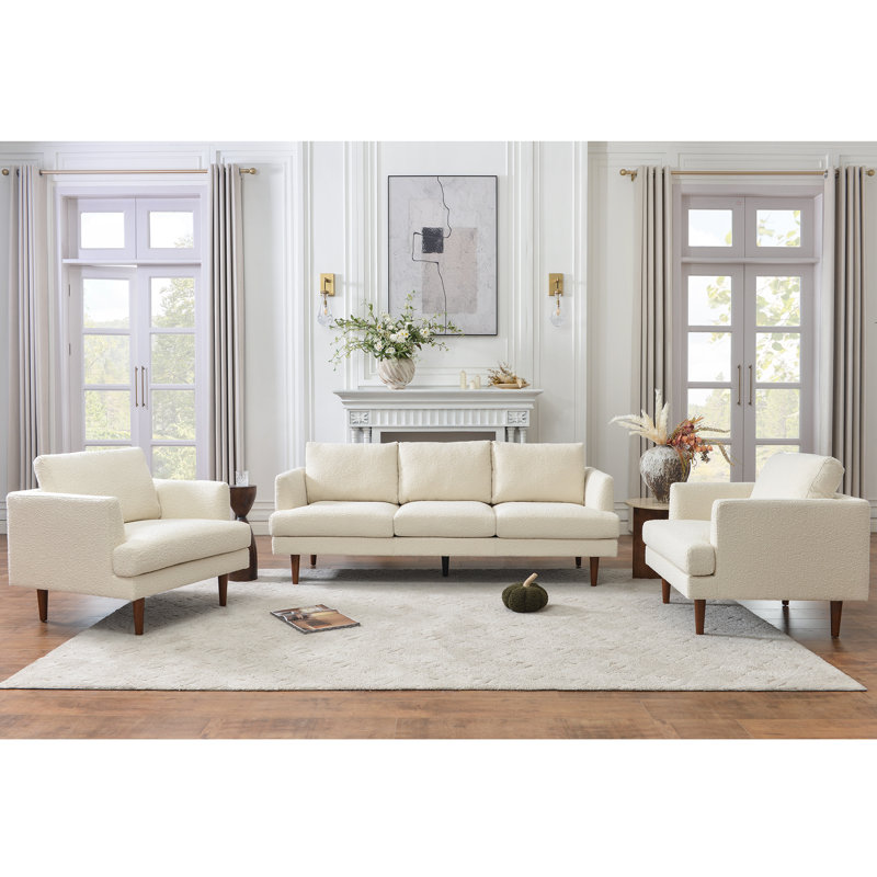 Ensembles de salon 3 pièces rembourrés modernes, Crème Boucle