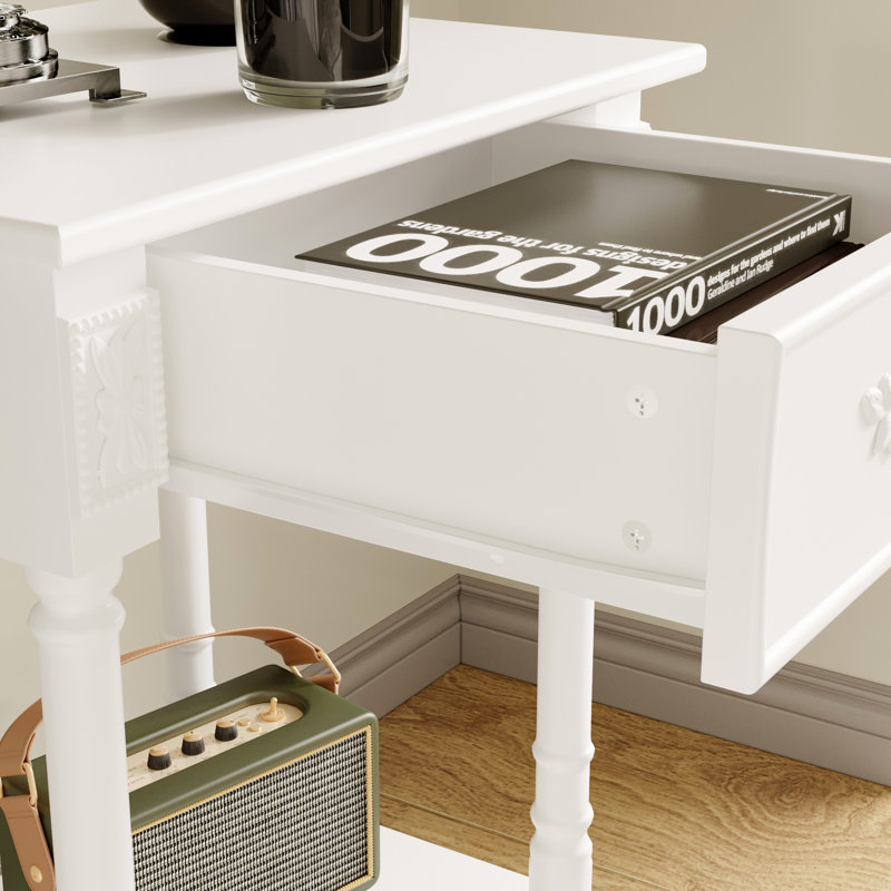Table de chevet à 1 tablette et 1 tiroir au design élégant, Blanc