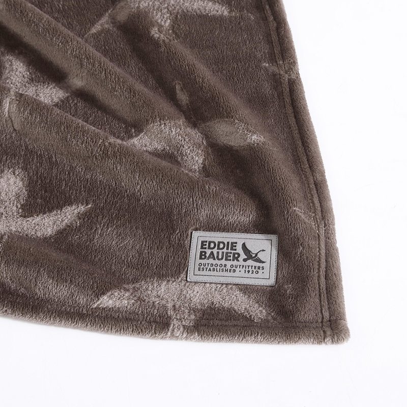 Eddie Bauer Geese Embossed Signature Plush Throw Blanket, Dark Brown