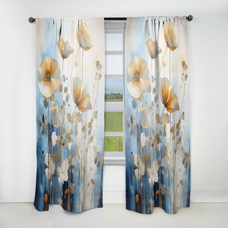 Eamon Beige and Gold Minimalism Botanical Serenity I - Plants Curtain - Velvet Room Darkening - 1 Panel, 52" W x 108" L