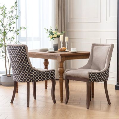 Ultra Side Dining Chair, Thickened Fabric Chairs With Neutrally Toned Solid Wood Legs, Bronze Nail Head, Set Of 2
