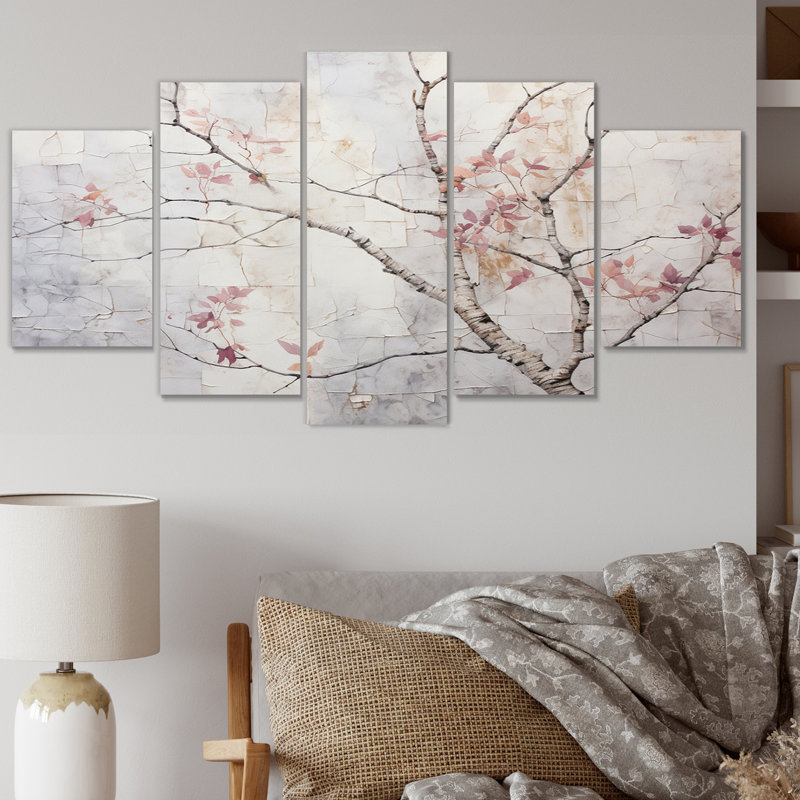 «Blossom Tree Whispers Of Pink IV», reproduction d'art sur toile florale - 5 panneaux