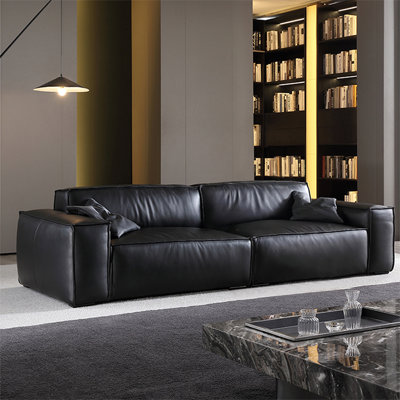 Canapé modulaire noir en cuir véritable