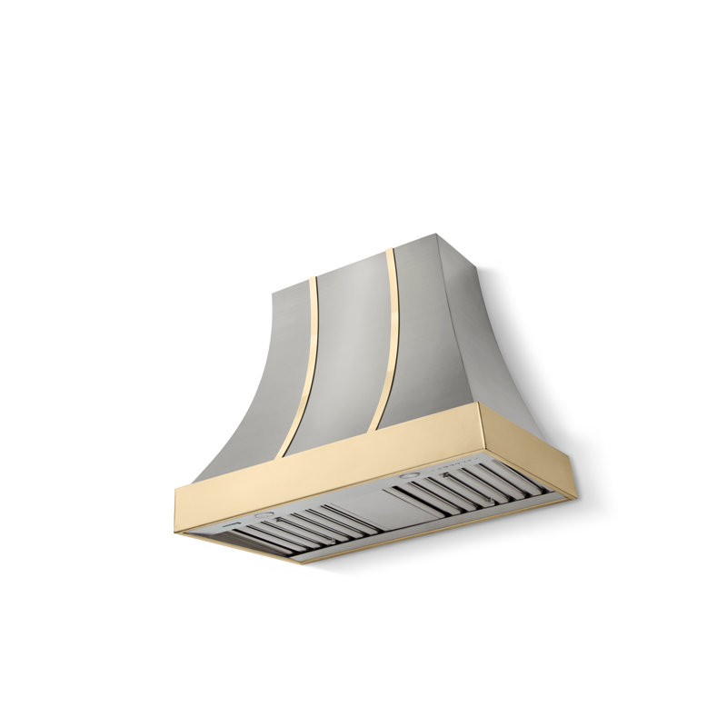 Cascade Series 36" Wide x 30" High Wall Hood 600 CFM, Polished Brass, Stainless Steel, With Banding