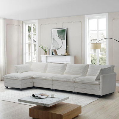 Modular Sectional Sofa with Deep Seat,Freely Combined Comfy Corduroy Couch,Arm chair with Pillows for Living Room, Apartment,L-Shaped 4-seat Oversized by Ebern Designs