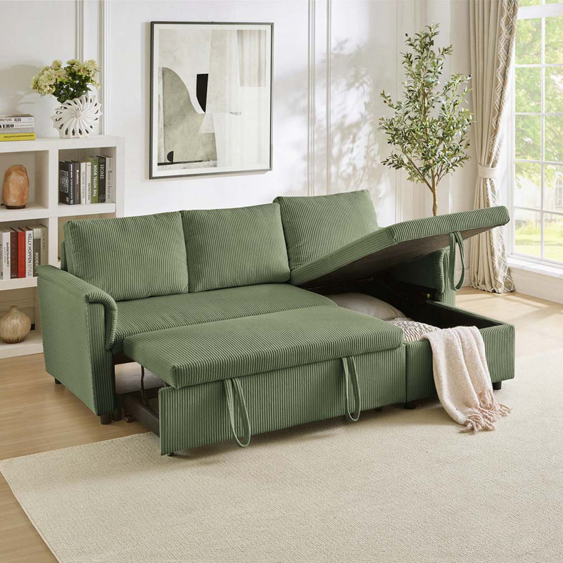 Canapé-lit modulaire rembourré 77,25 po Corduroy, Vert