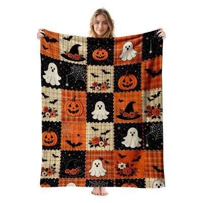 Jeté en flanelle JYK, en microfibre moelleuse, légère, respirante et confortable, 30 po x 40 po, avec citrouilles