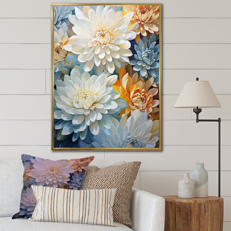 Minimalisme des mamans, peinture en bleu et or IV sur toile, Cadre flottant doré, 44" H x 34" W