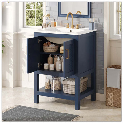 24" Modern Bathroom Vanity with Elegant Twill Design & Soft-Close Hinges