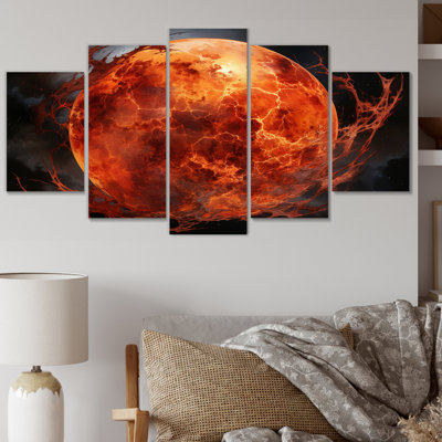 Planet Io Fiery I - Space Planet Canvas Wall Art - 5 Panels