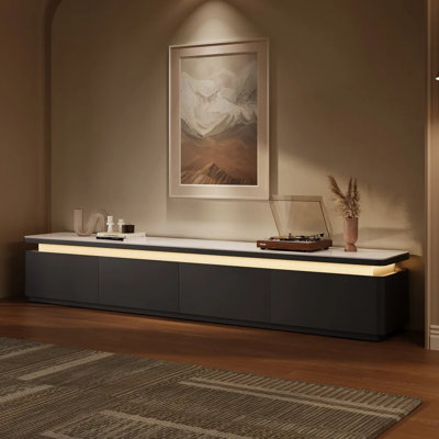 Modern TV Stand With Adjustable LED Lights, Sintered Stone Top, Fully Assembled