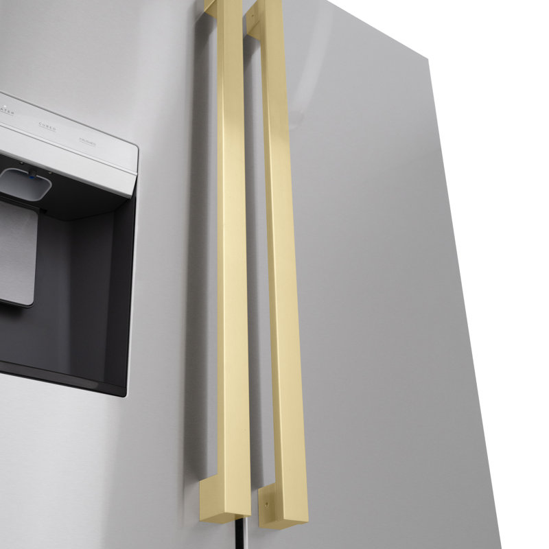 Zline Autograph Edition 36 In. 28.9 Cu. Ft. Standard-depth French Door External Water Dispenser Refrigerator With Dual Ice Maker In Fingerprint Resistant Stainless Steel And Champagne Bronze Square Handles