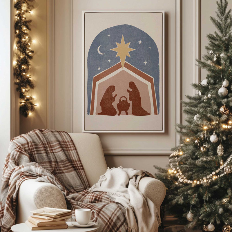 Étoile de Bethléem, crèche de Noël I, reproduction sur toile, H 18,75 po x l 12,75 po, Cadre flottant blanc