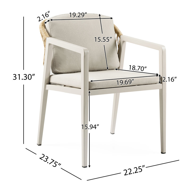 2 fauteuils avec structure en fer, chaise de salle à manger d'extérieur avec 2 chaises de patio imperméables et coussinées au design ergonomique