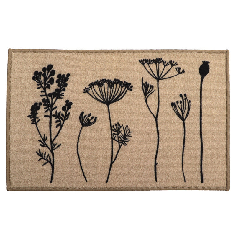 Wildflowers Kitchen Mat Wool Effect Comfort Mat, Tan/Black