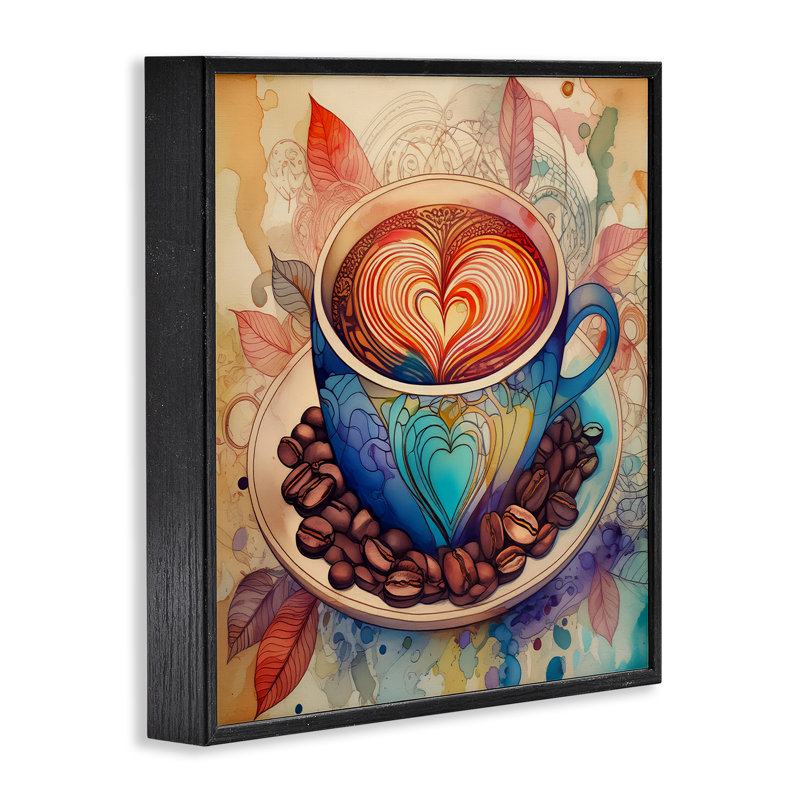  Grains de café et latte, art giclée par Alina Georgescu, Giclée encadrée noir minuit, H 12 po x l 12 po