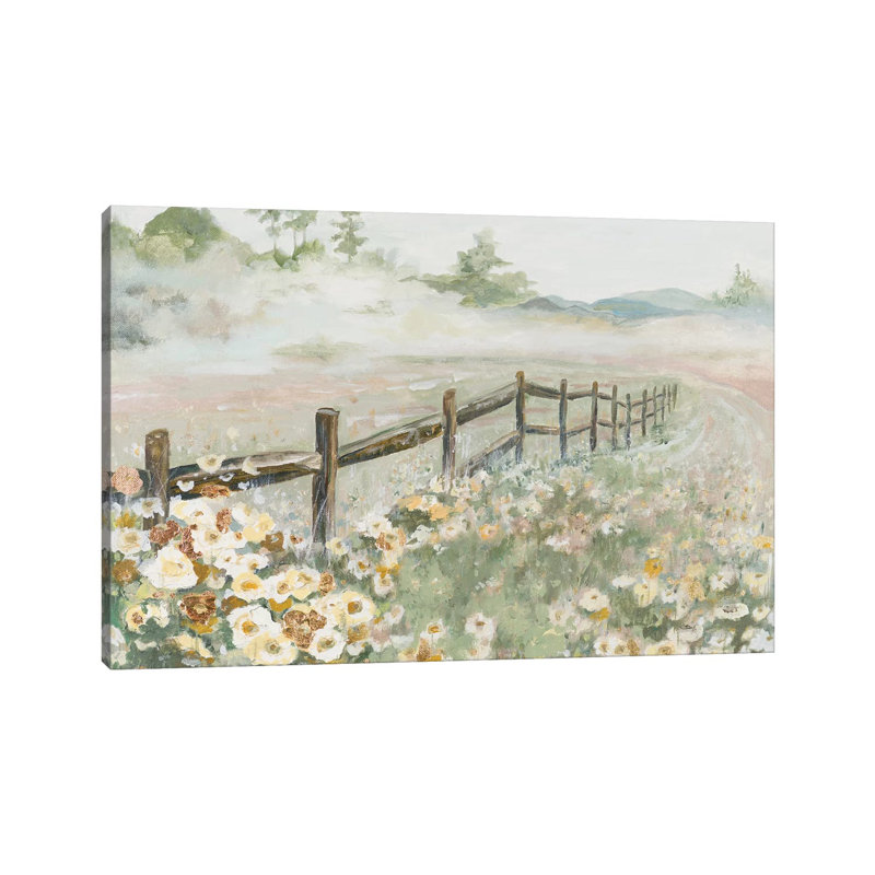 « Clôture avec fleurs » par Patricia Pinto, reproduction d’art, H 12 po x l 8 po x P 0,75 po, Toile tendue, Pas de tapis
