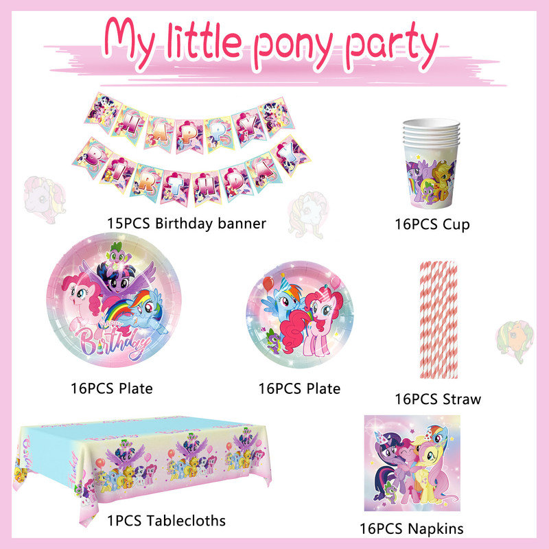 My Little Pony Birthday Party Supplies,96pcs My Little Pony Party Tableware Set
