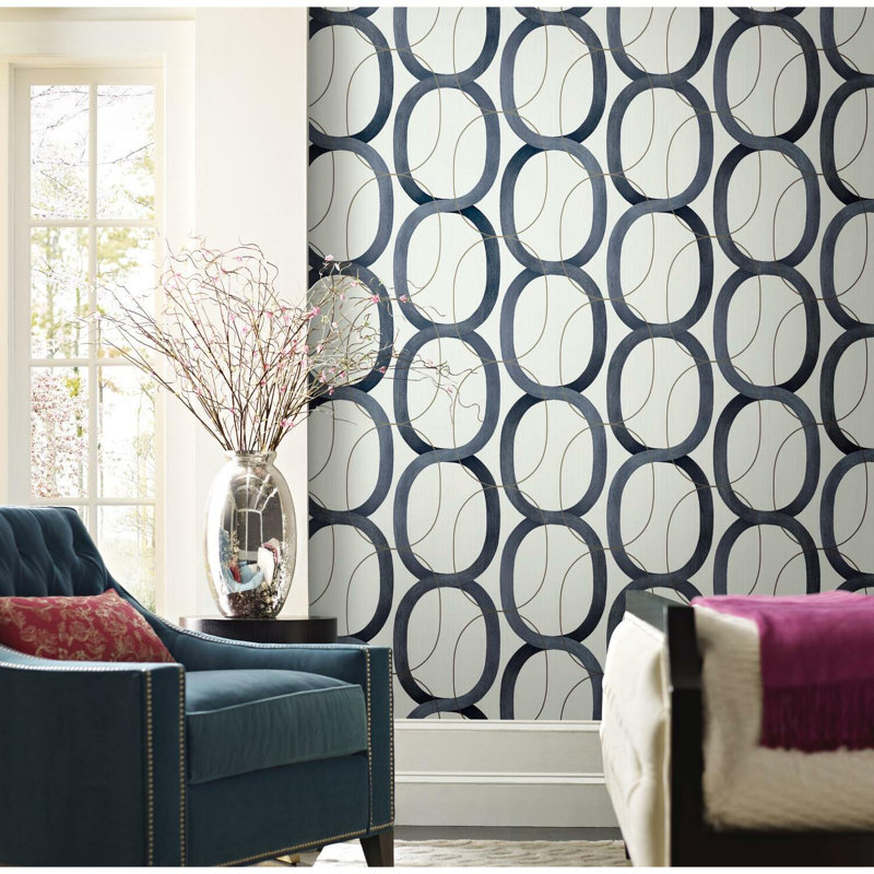 Interlock 33' L x 20.5" W Wallpaper Roll, Navy