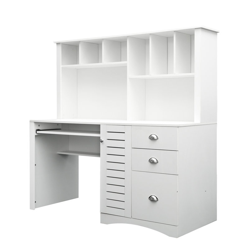 Bureau d'ordinateur à domicile avec huche, Blanc