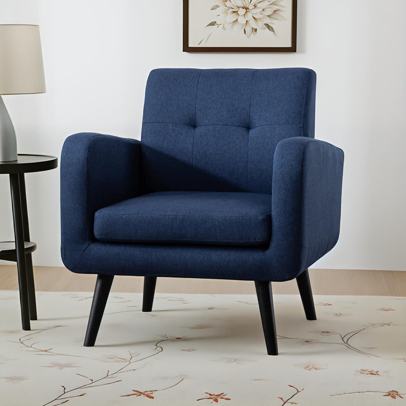 Almeda 28.75" W Mid-century Modern Tufted and Upholstered Armchair, Blue Polyester