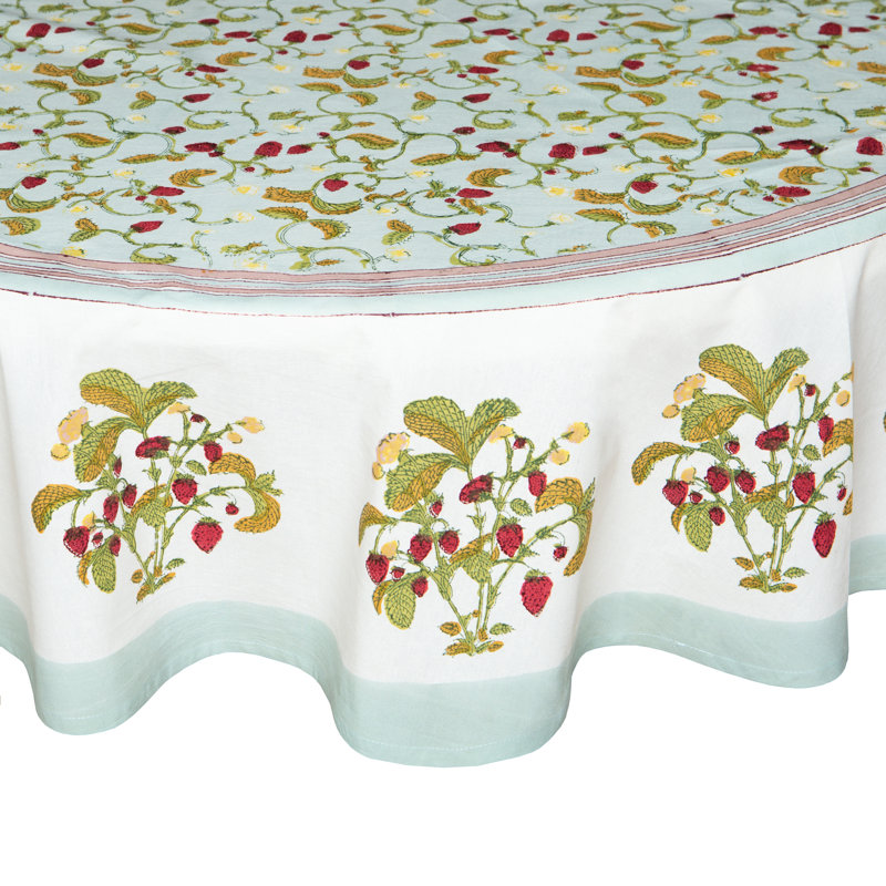 Strawberry Red Blue Round Tablecloth, 90" Round