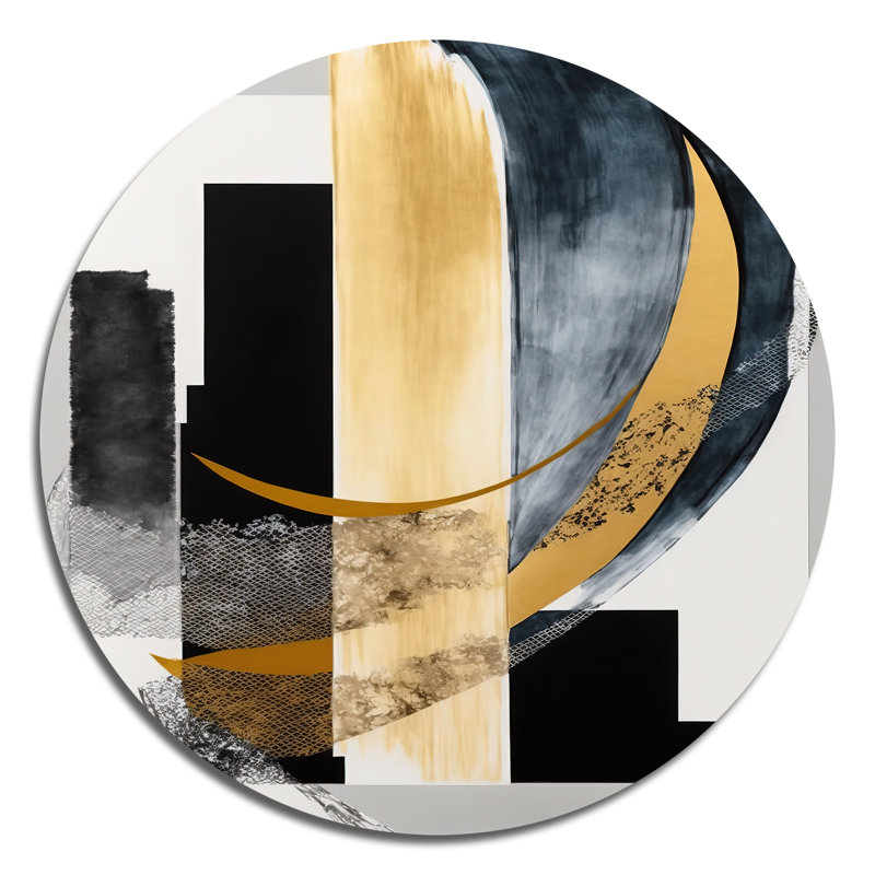 Glam Art déco abstrait I - Art abstrait rond en métal, H 36 po x l 36 po