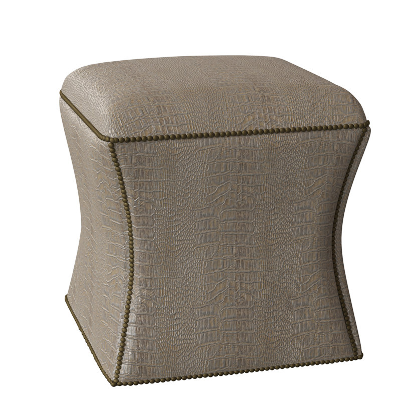 Roscoe 20" Cocktail Ottoman, Brass, Light Grey Leather 202-010