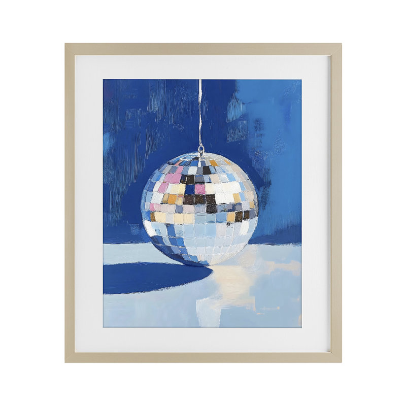 «Silver Dance Disco Ball», reproduction imprimée sous verre, conception de The Prints Vibe, 16 x 13
