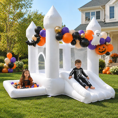 9FT Premium Oxford White Bounce House with Slide and Ball Pit