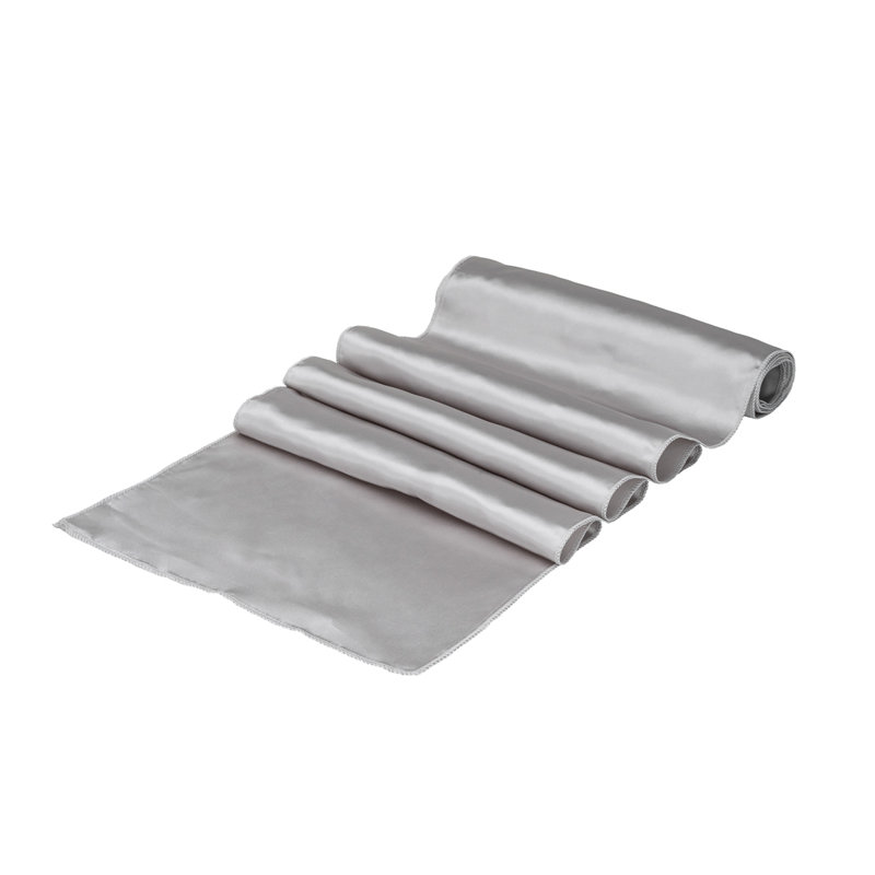 Chemin de table de 12 pi x 108 po Tek, 10 couloirs de satin satinés lavables à la machine, décoratifs, en polyester argent, pour les mariages