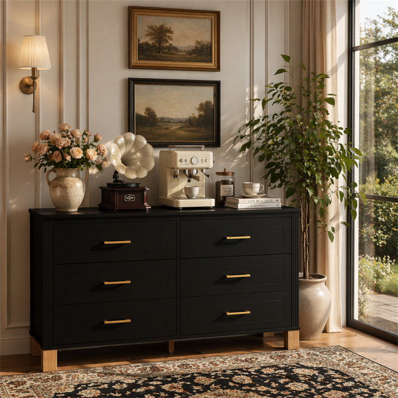 Commode double 6 tiroirs, Black
