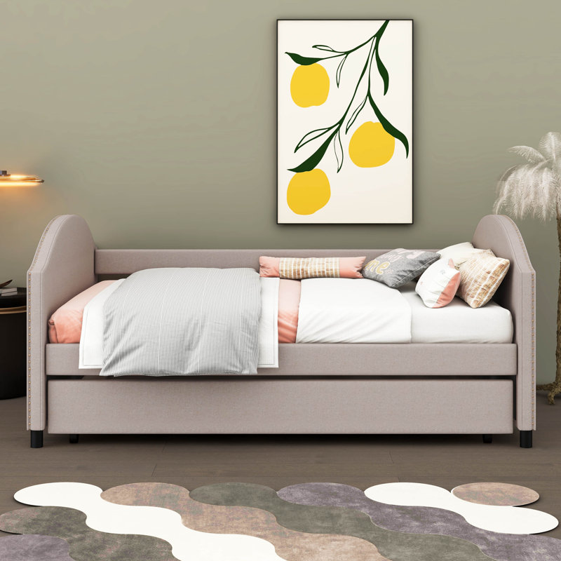 Lit de jour rembourré avec couchette simple Byrde, Beige