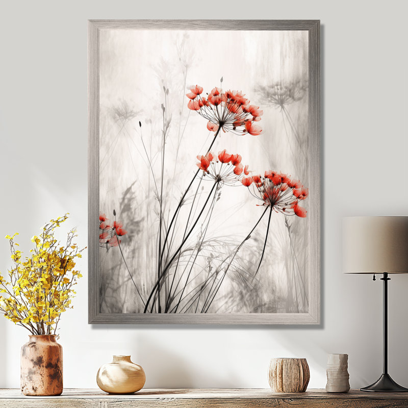 «Red Grey Herb Garden III», impressions sur toile florales, Cadre simple argenté, H 20 po x l 12 po x P 1 po