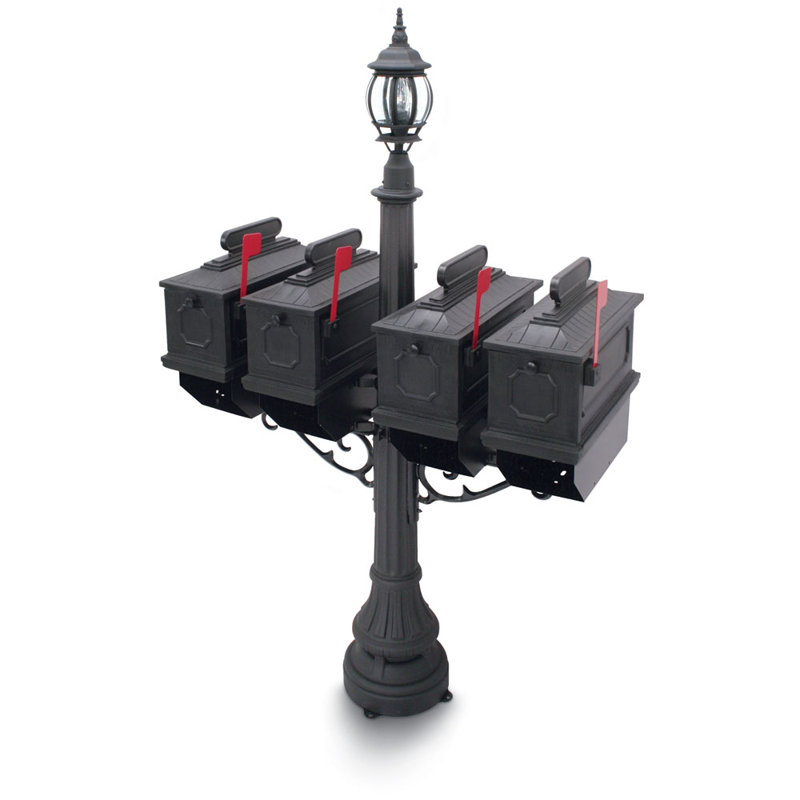 Port Hill Post Mailbox with Post Included, Black, Black