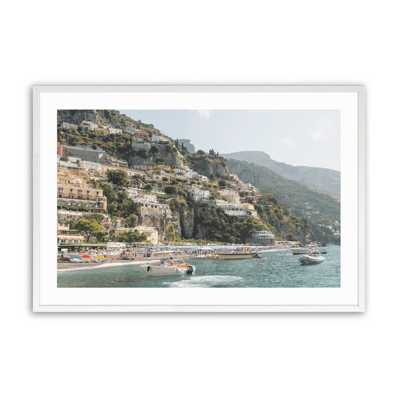 Imprimé nautique Positano, Cadre simple blanc opaque, H 17 po x l 21 po x P 1,25 po