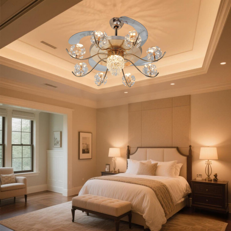 42-inch - Modern 8-light Variable Frequency Ceiling Fan Light - Six Levels, Six Speeds / Built-in Led Three-color Dimming / G9 Lamp Arm Light Source Base