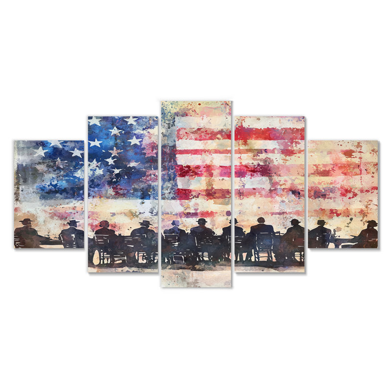 Drapeau des États-Unis sur la convention des États-Unis - art mural patriotiste américain - décoration murale moderne 5 pièces