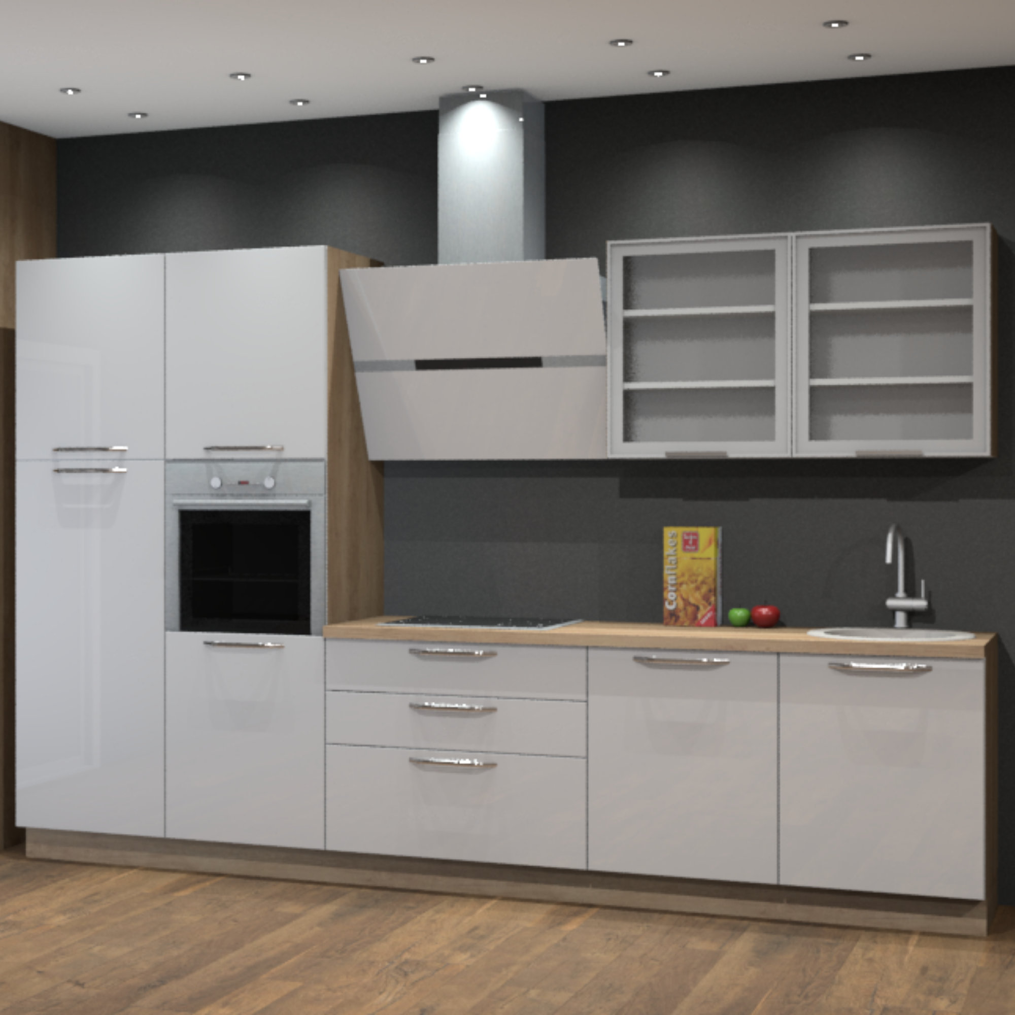 Slab 63'' W x 55.1'' H White Medium Density Fiberboard (MDF) Kitchen  Cabinet Set Ready-to-Assemble