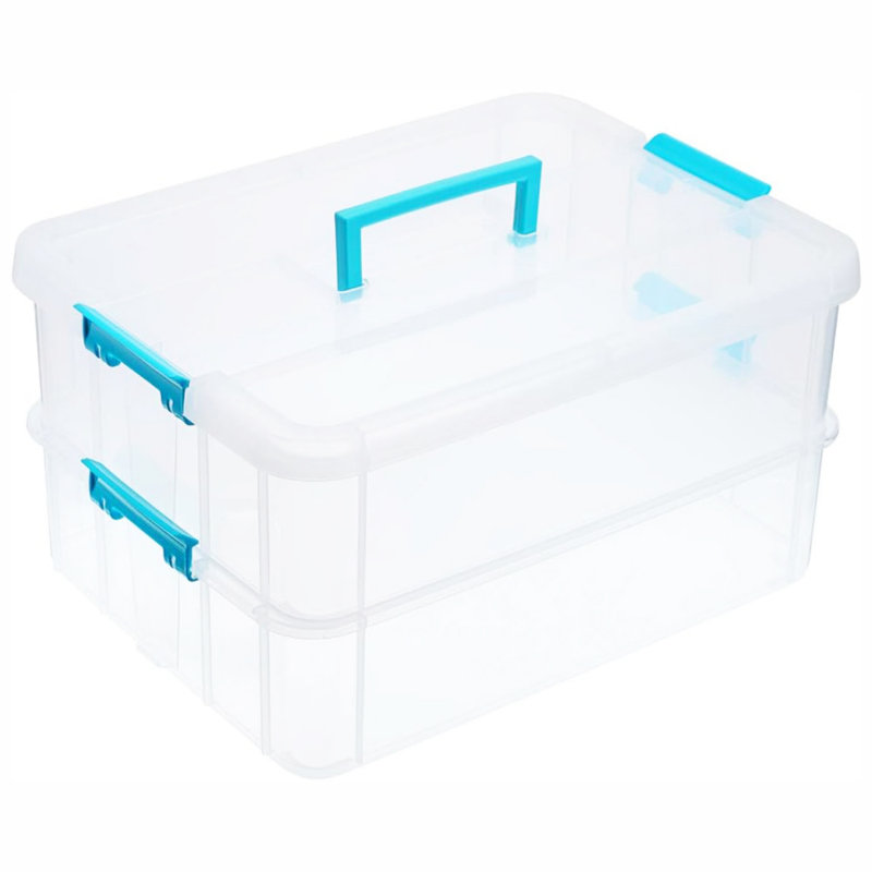 Clear Blue 2-Tier Stackable Storage Box with Handle