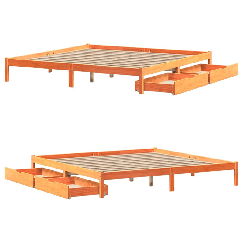 Solid Wood Drawers Bed Frame, Super King (6'), Wax Brown