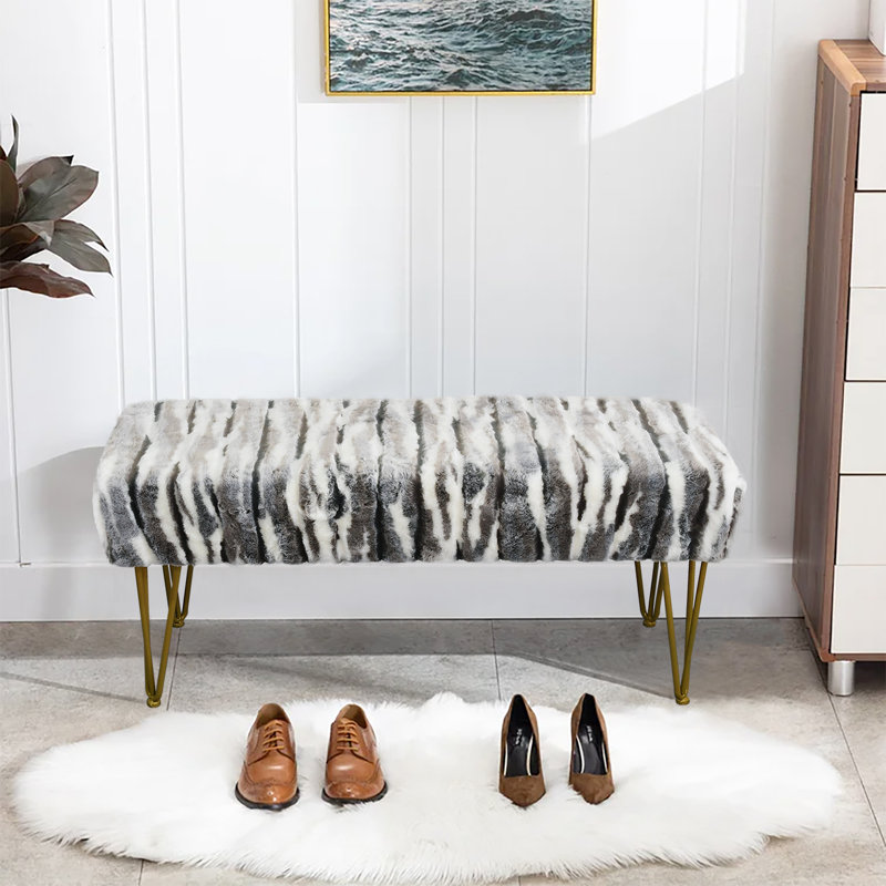 116.8cm Wide Rectangle Animal Print Standard Ottoman, Grey Faux Fur