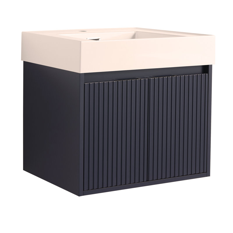 Meuble-lavabo mural 24 po avec lavabo en résine à bords épais, 2 portes à fermeture douce
