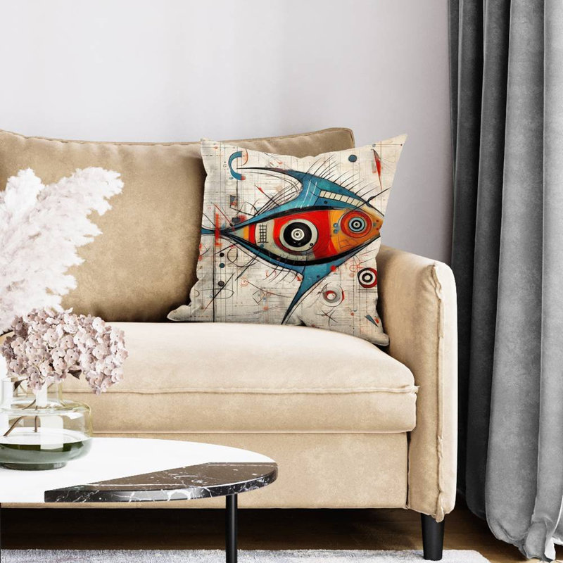 Abstract Fish Poly Twill Throw Pillow | Home Decor Accent – Poly Twill Throw Pillow with Insert, Double-Sided Print