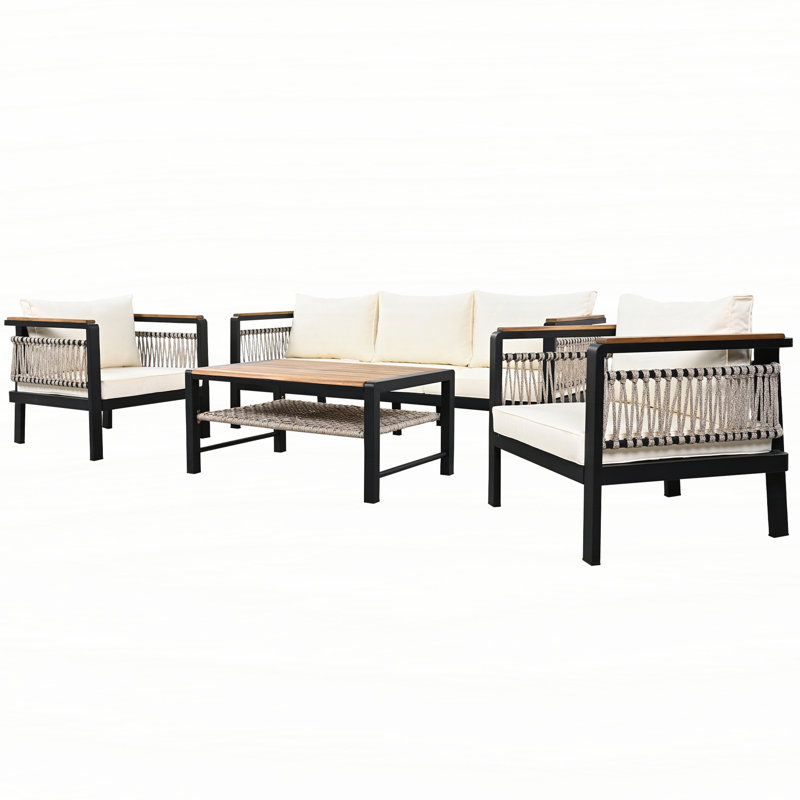 4 Pieces Outdoor Sectional Sofa Set 5-person Patio Seating Group Outdoor Conversation Set with Cushions and a Coffee Table for Patios, Gardens, or Balcony